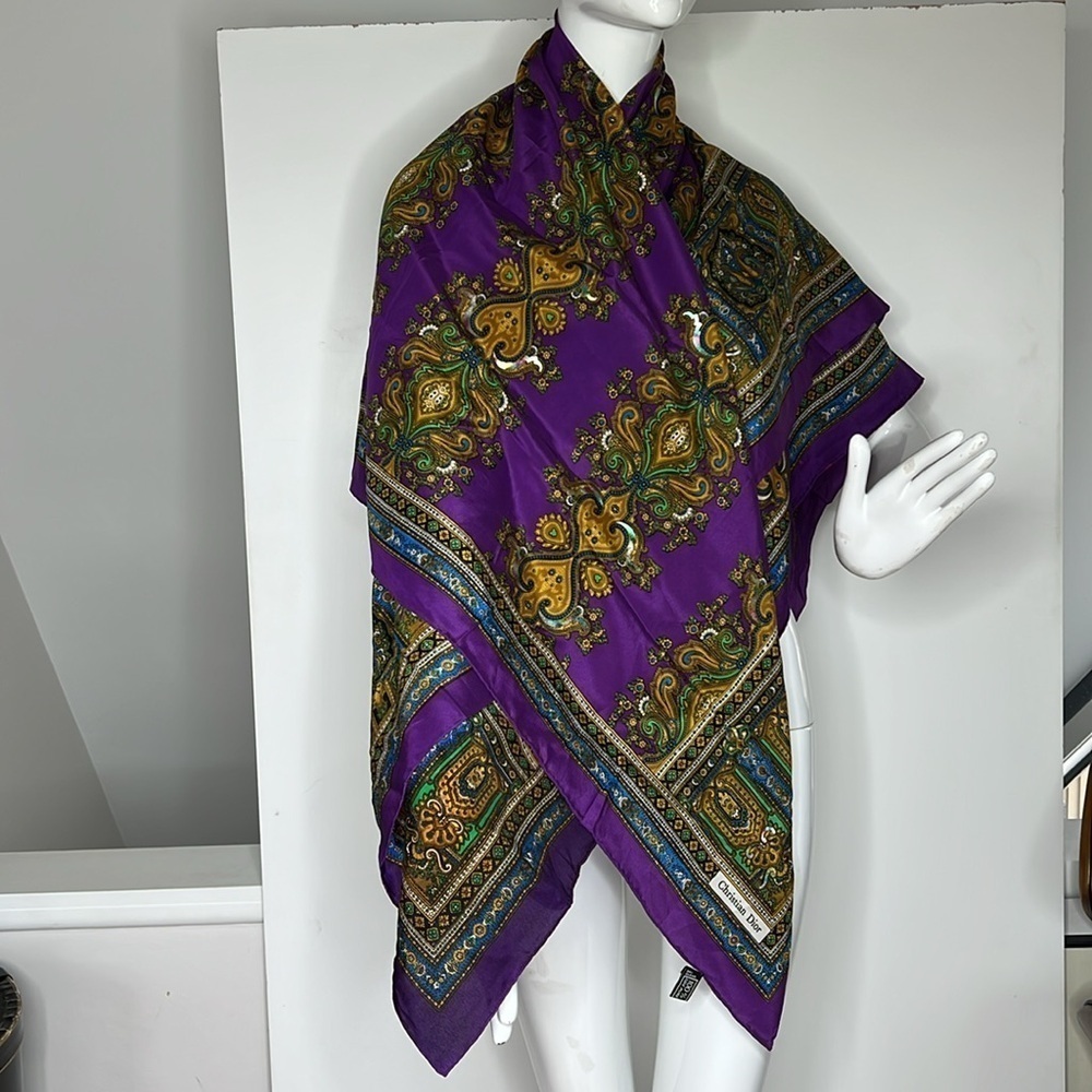 Christian Dior Rare Vintage 55” x 53” Extra Large Silk Shawl Wrap Scarf